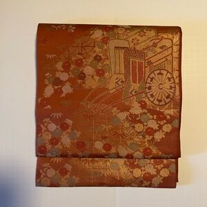 JAPANESE FUKURO OBI / TBLE RUNNER /WOVEN CARRIAGE & FLOWERS